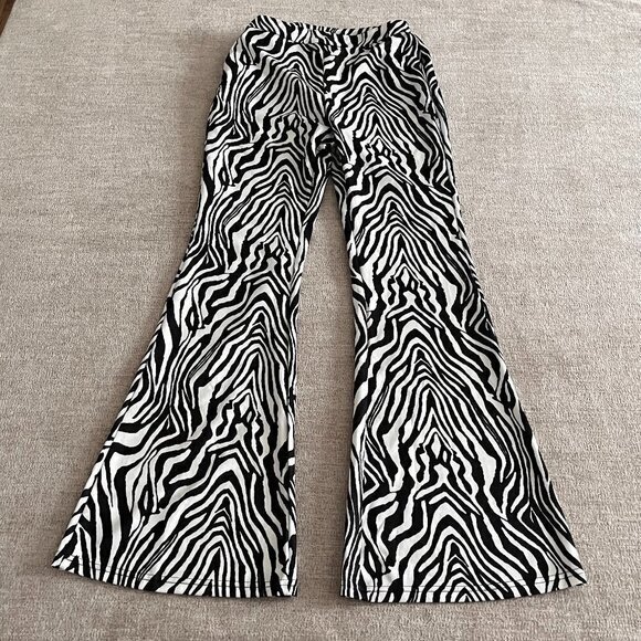 Shein Womens Zebra Print Flare Bell Bottom-Sides Zip Pants Size S‎ (4) Stretch - Picture 1 of 8